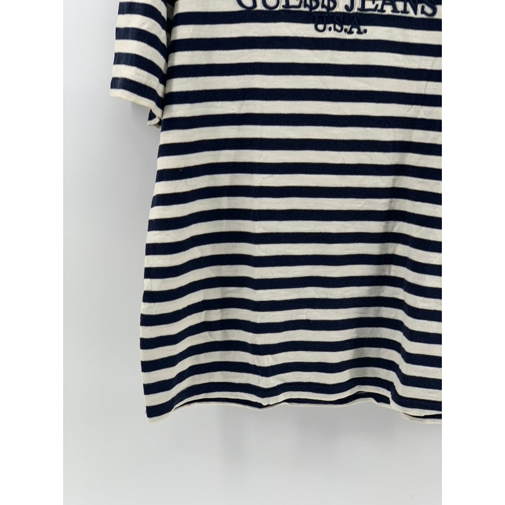 GUESS Men's Navy-White Striped Embroidered Short Sleeve T-Shirt SZ S