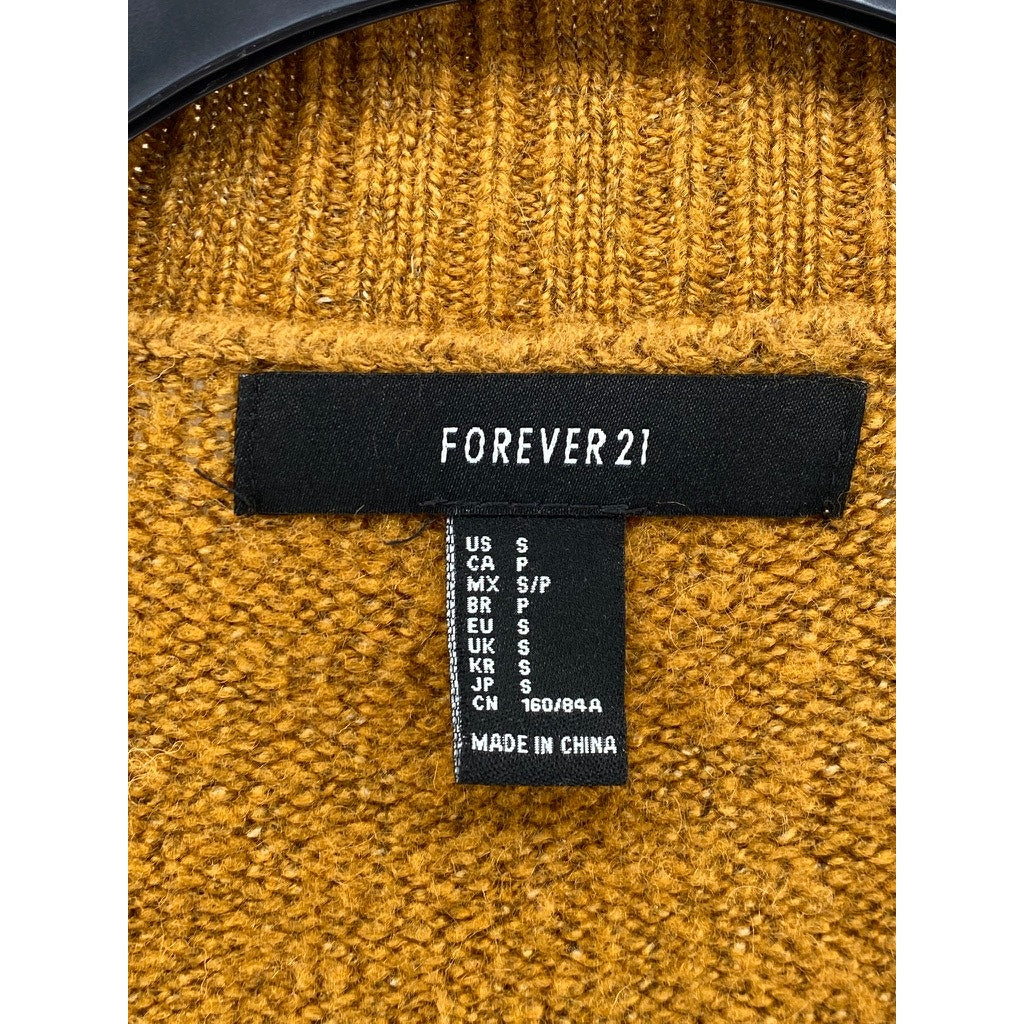 FOREVER 21 Women's Mustard Yellow Knit Wool-Blend Open-Front Cardigan SZ S