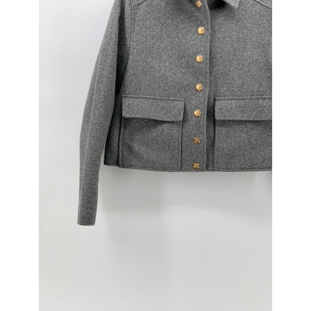 ZARA Women's Charcoal Gray Button-Up Long Sleeve Soft Knit Blazer SZ S