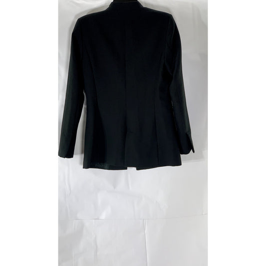 ZARA Women's Solid Black Fitted Hook-Closure Collarless Blazer SZ M