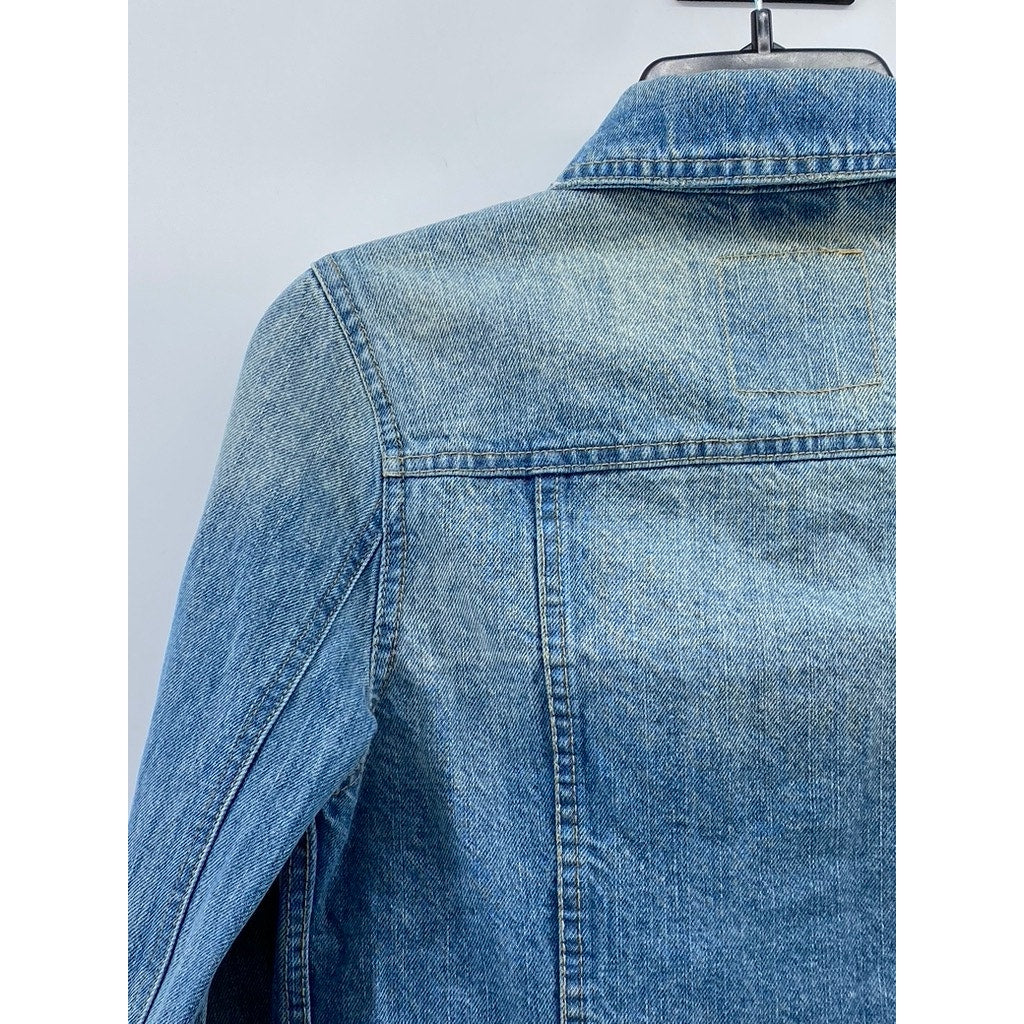 MOSSIMO SUPPLY CO Women's Blue Denim Distressed Oversized Button-Up Jacket SZ S