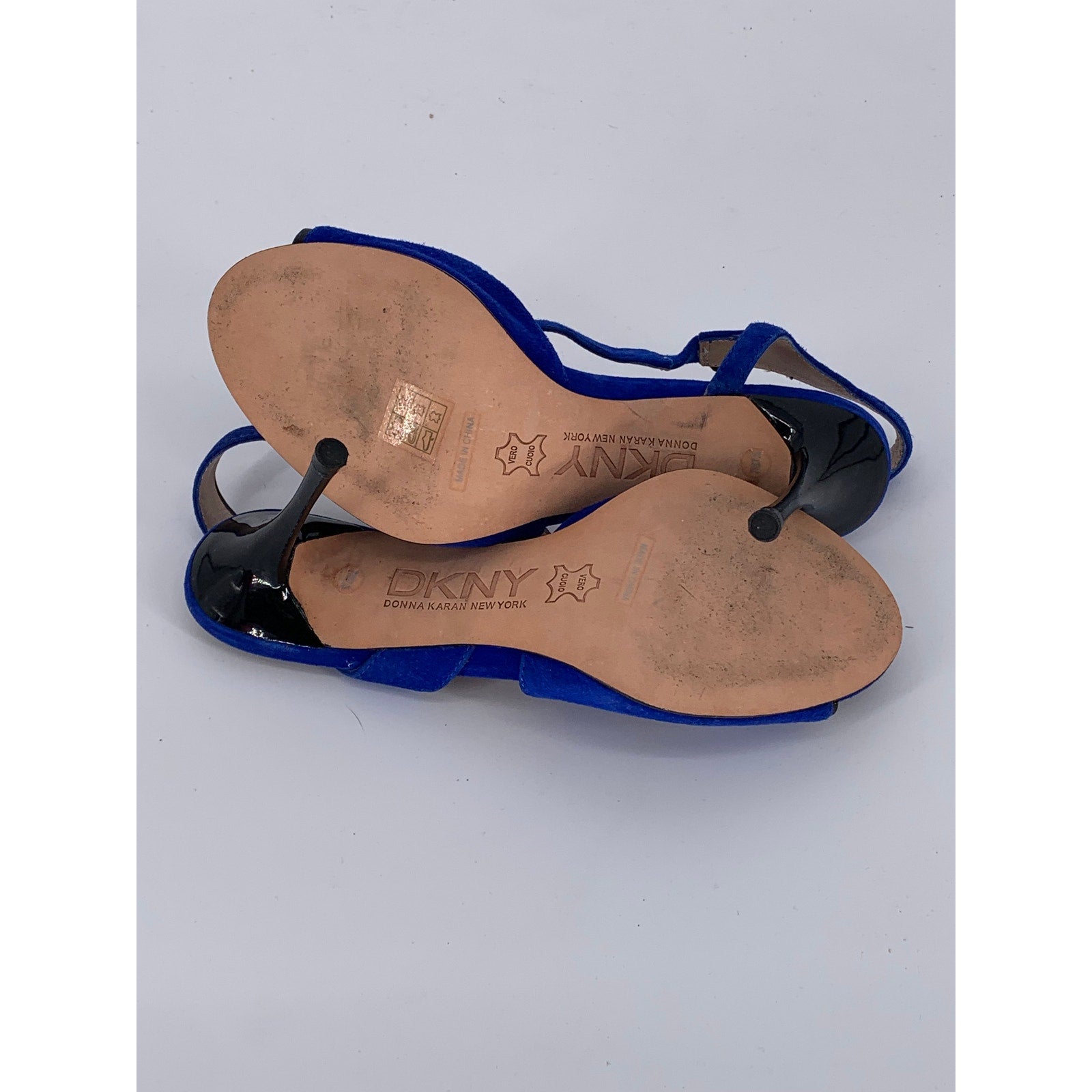 DKNY Women's Cobalt Blue Suede Leather Open-Toe Ankle Strap Stiletto Heels SZ 7