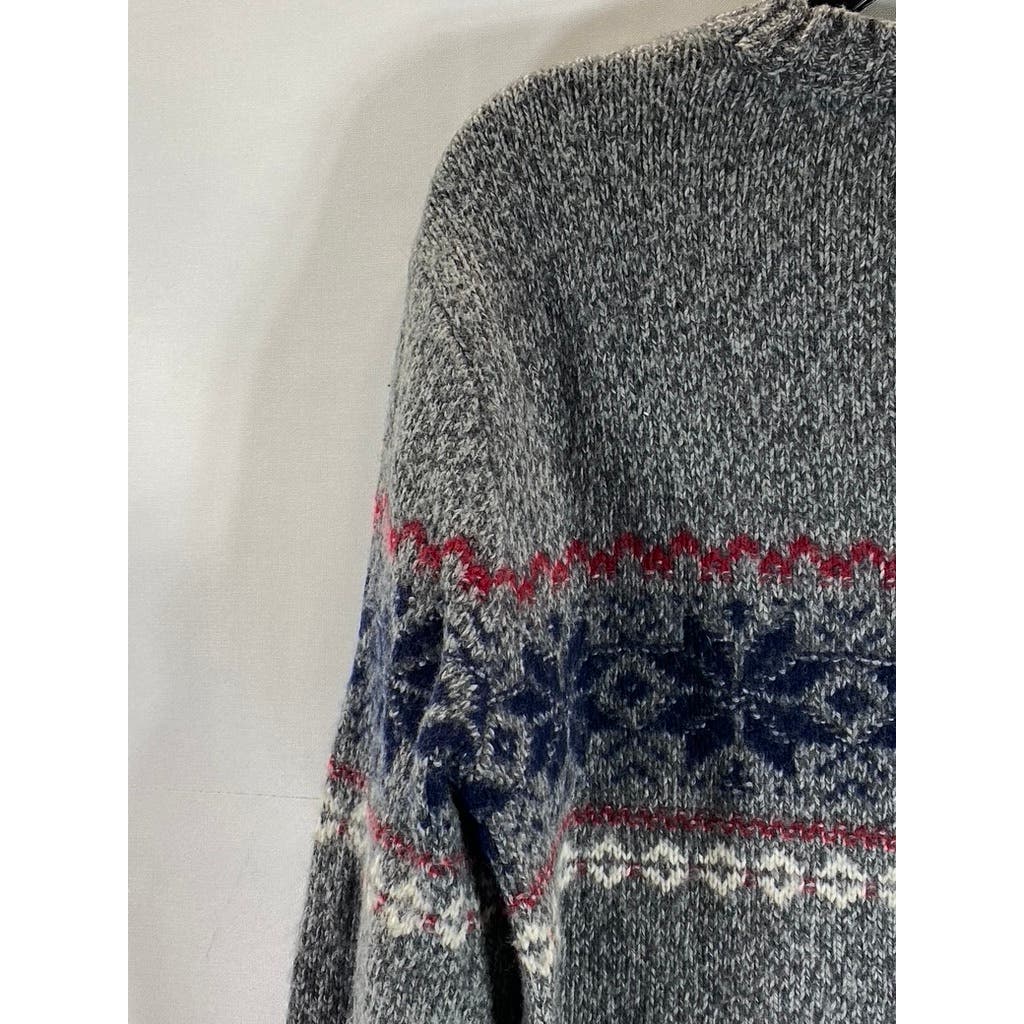 ABERCROMBIE & FITCH Men's Gray Heather Snowflake Print Crewneck Sweater SZ M