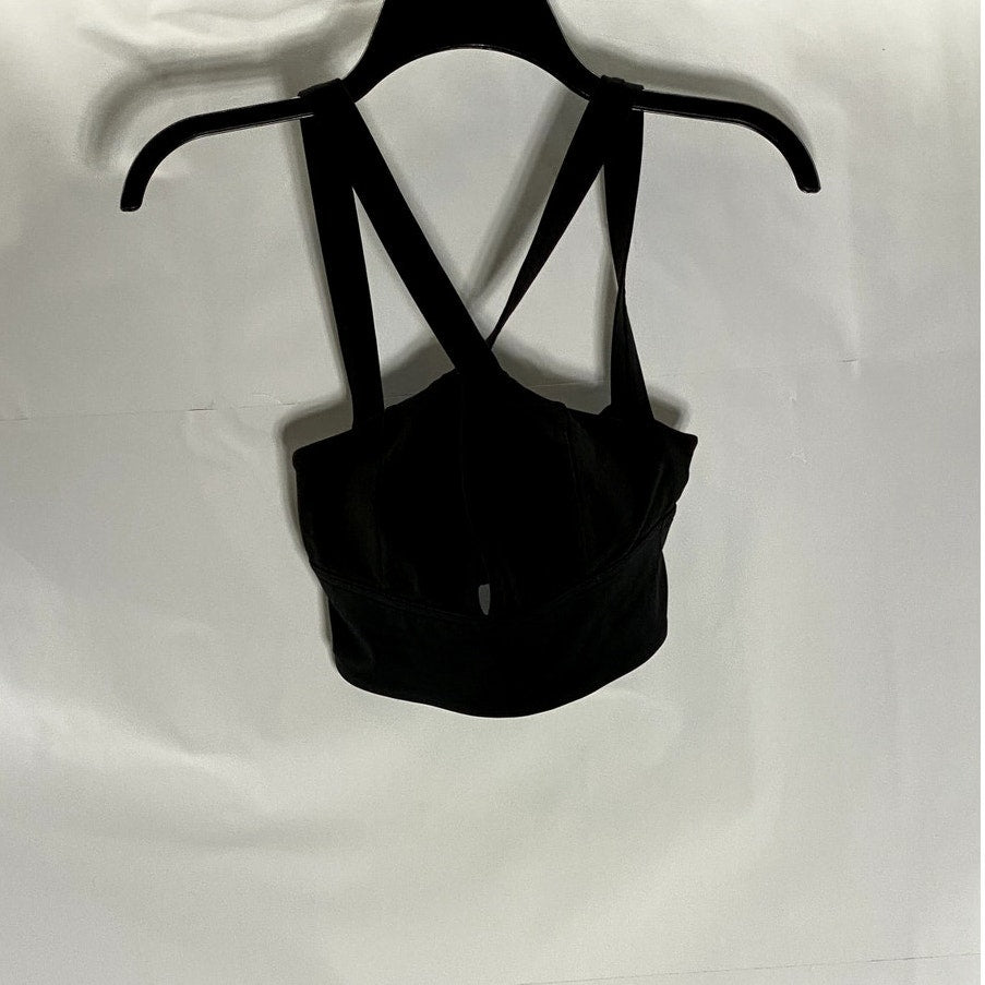 LULULEMON Women's Black Solid Deep V-Neck Cross-Back Cutout Sport Bra SZ S