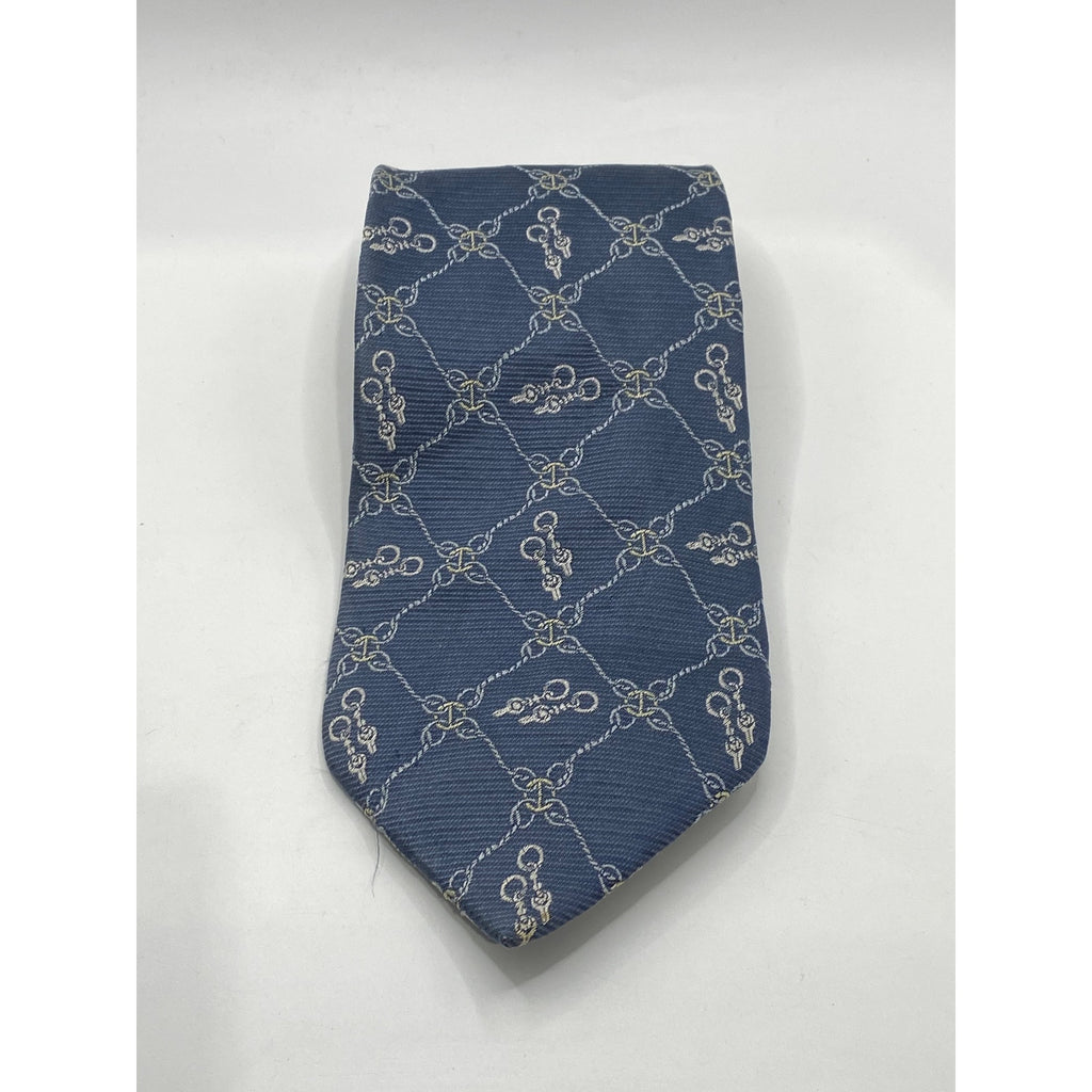 GYEONGJU Men's Vintage Blue Chain Link Print Silk Tie SZ OS