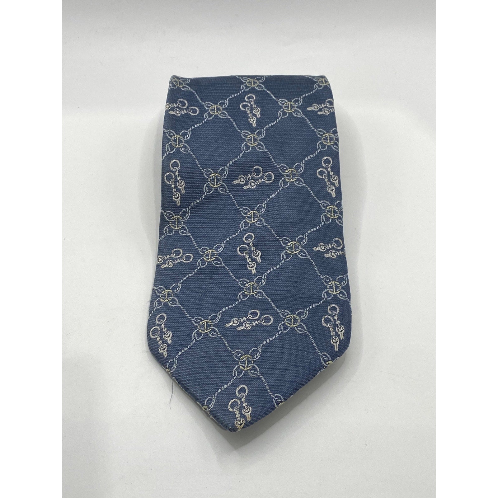 GYEONGJU Men's Vintage Blue Chain Link Print Silk Tie SZ OS