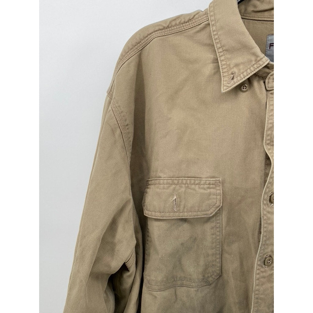CARHARTT Men's Tan Distressed FR Regular Fit Twill Button-Up Shirt SZ 2XL