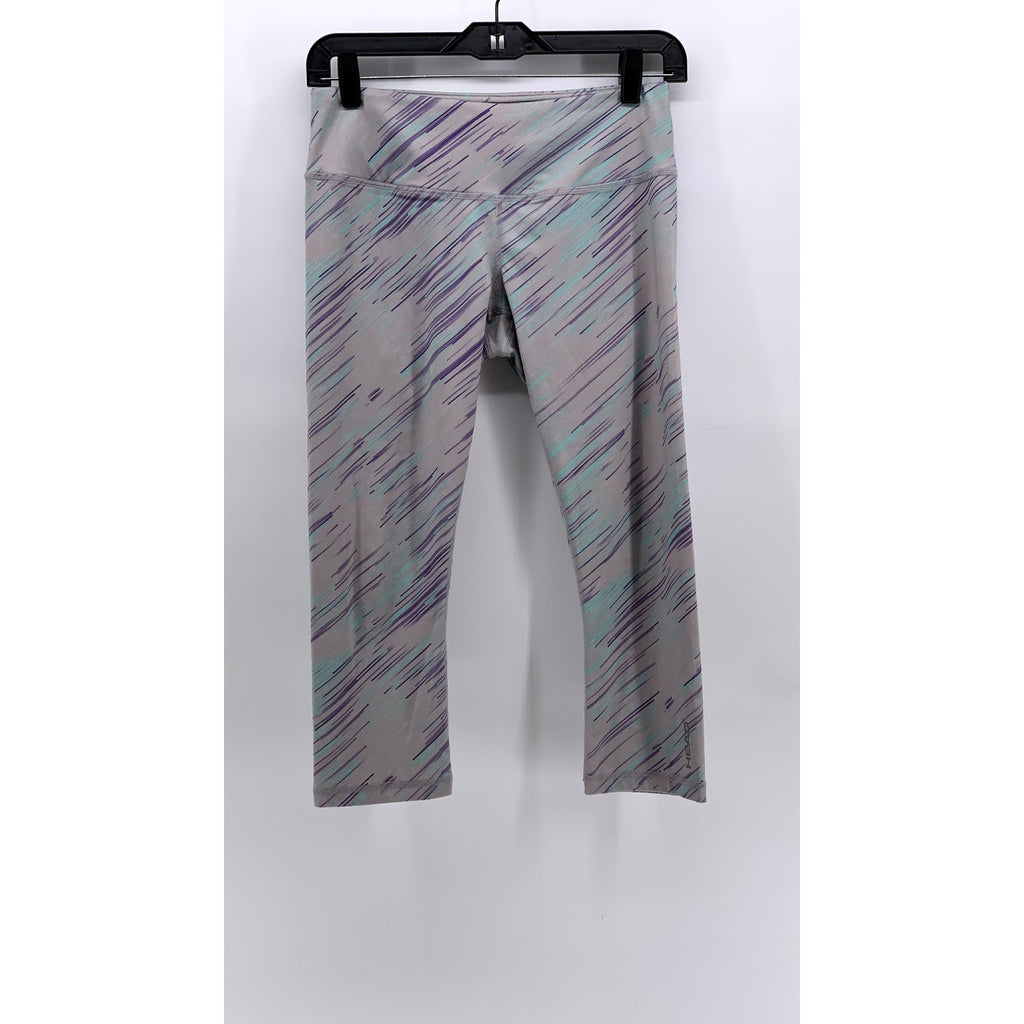 HEAD Women's Gray-Purple Printed Capri Leggings SZ S