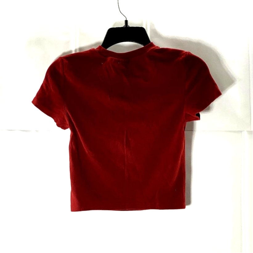 Aritizia TNA Women's Red Ribbed Cropped Homestretch Crew Waist T Shirt SZ S