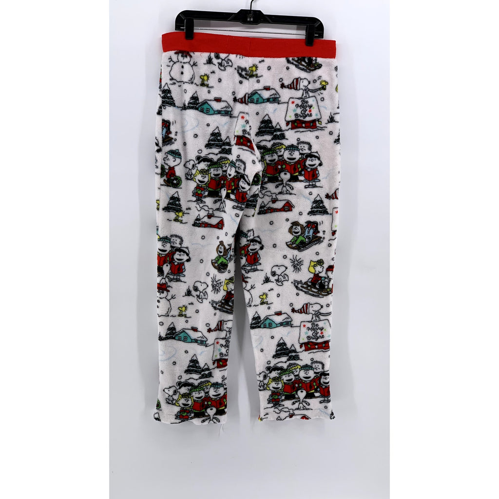 PEANUTS Women's White-Red Snoopy Christmas Printed Pajama Pants SZ L