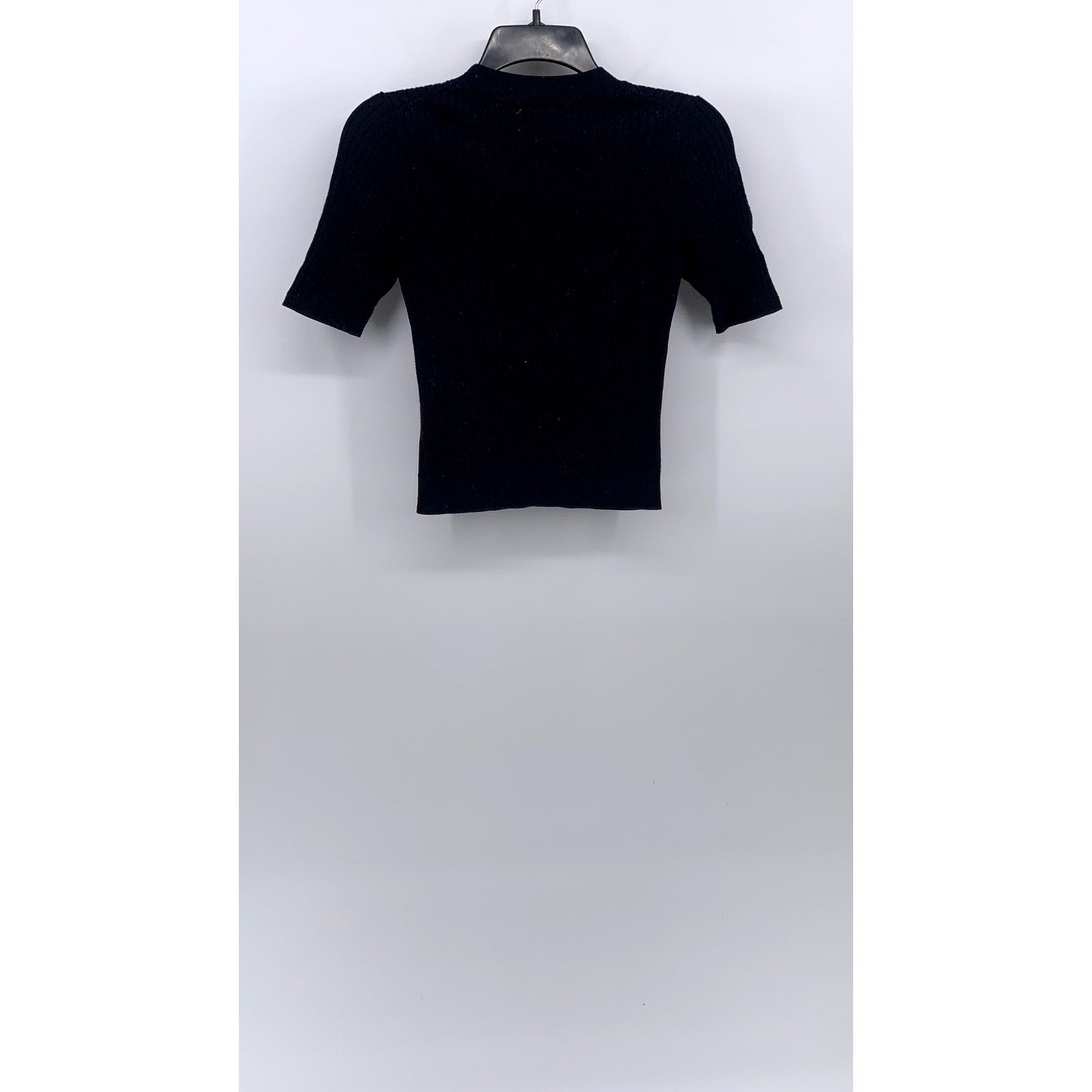 UNIQLO Women's Navy Rib Knit Short Sleeve Cropped Mock-Neck Top SZ M