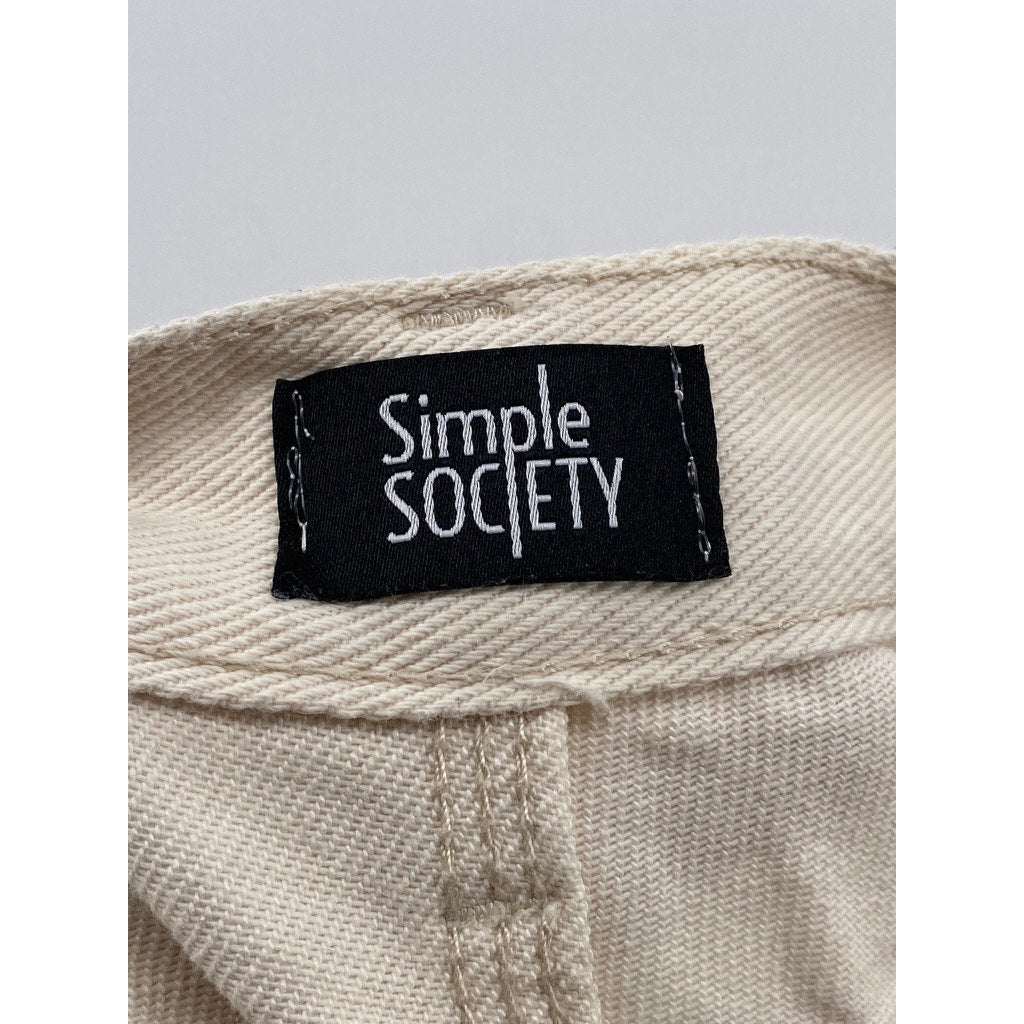 SIMPLE SOCIETY Women's Beige Denim Carpenter Raw-Hem Distressed Mom Jean SZ13/31