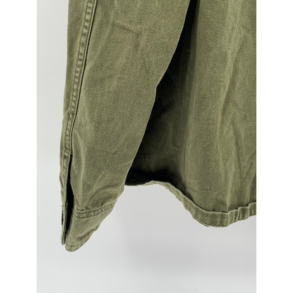 ZARA Men's Olive Green Relaxed Fit Long Sleeve Button-Up Shirt SZ XL