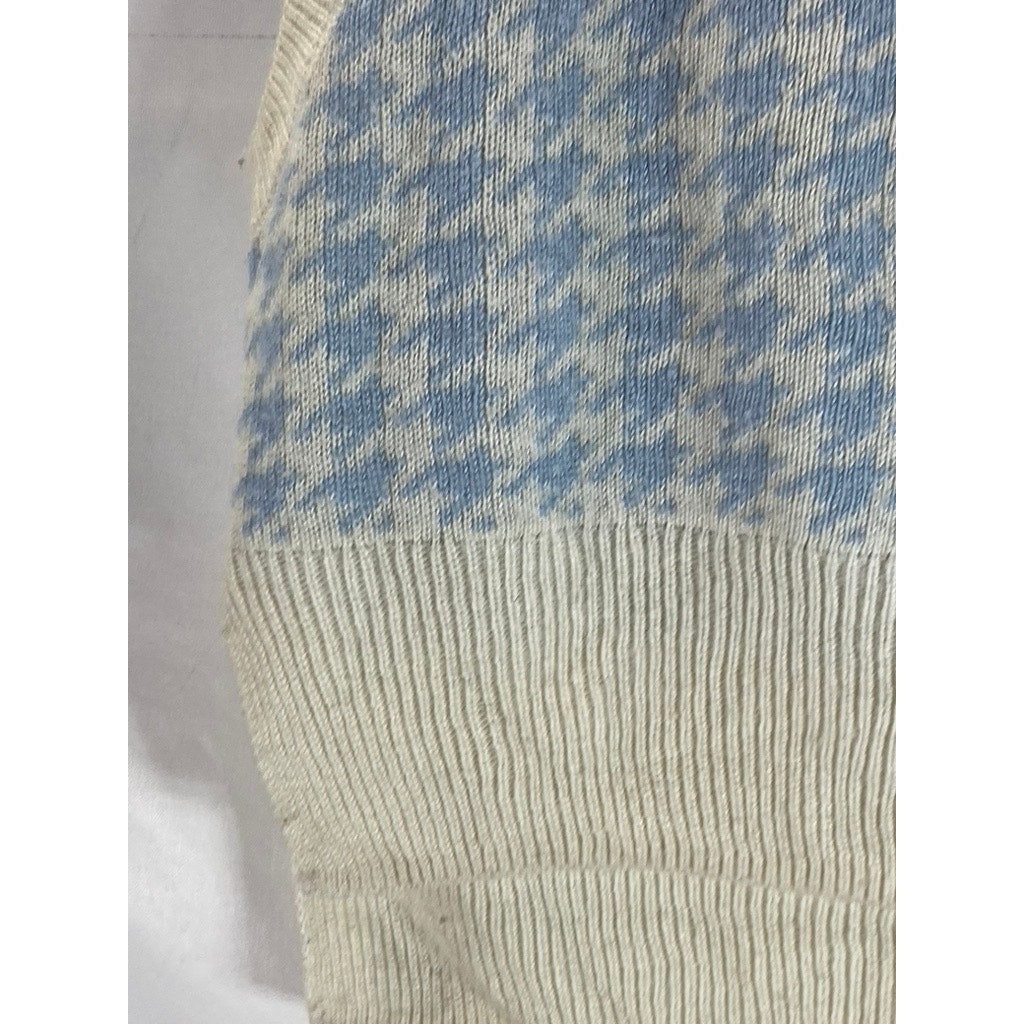 H&M DIVIDED Women's Cream/Blue Houndstooth V-Neck Sweater Vest SZ L