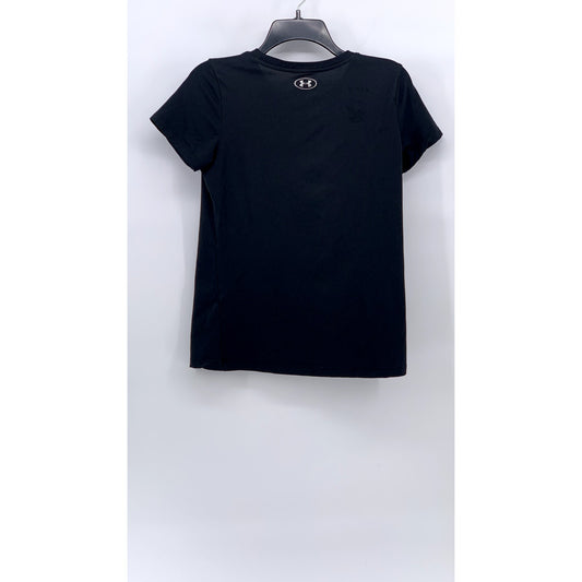 UNDER ARMOUR Women's Black-White Logo Loose Crewneck Short Sleeve Active Top SZS