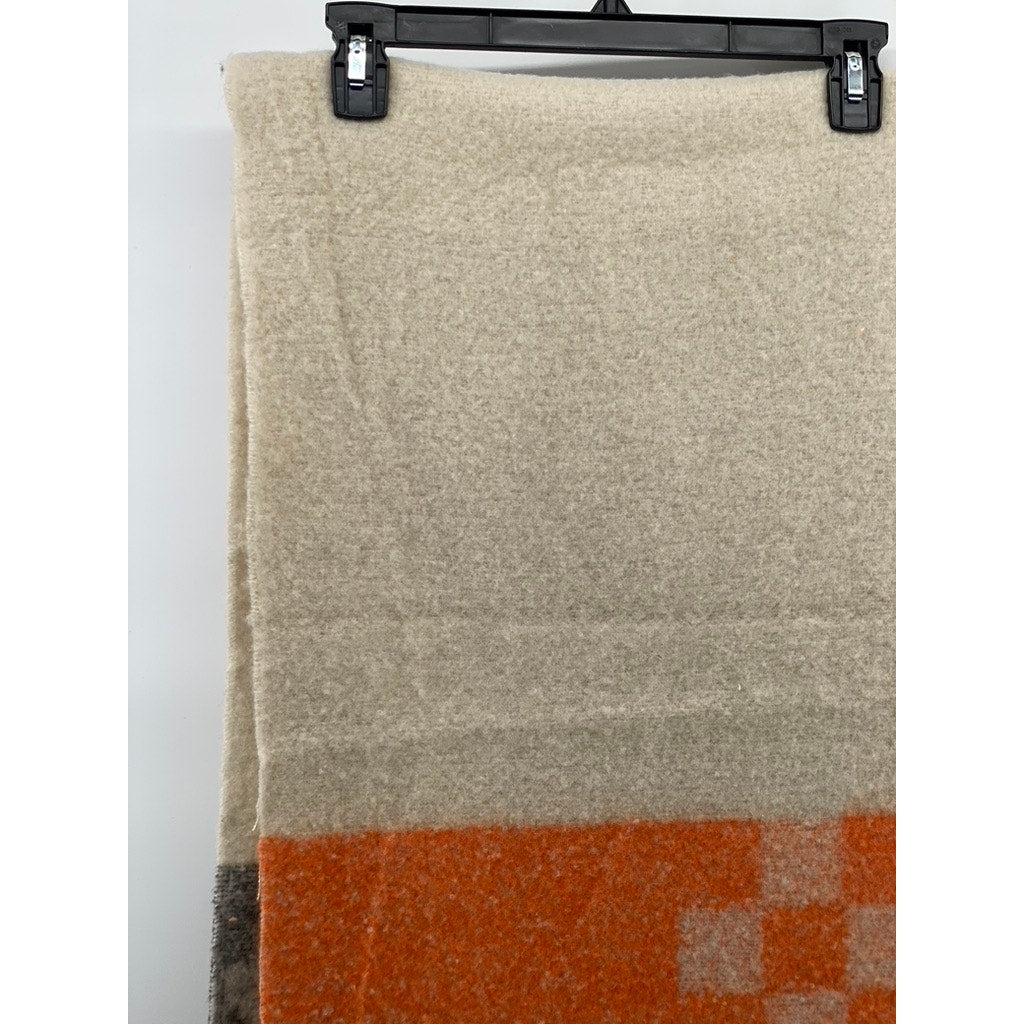 PRETTY SIMPLE Women's Beige-Orange-Black Autumn Spice Checkered Fringe Scarf