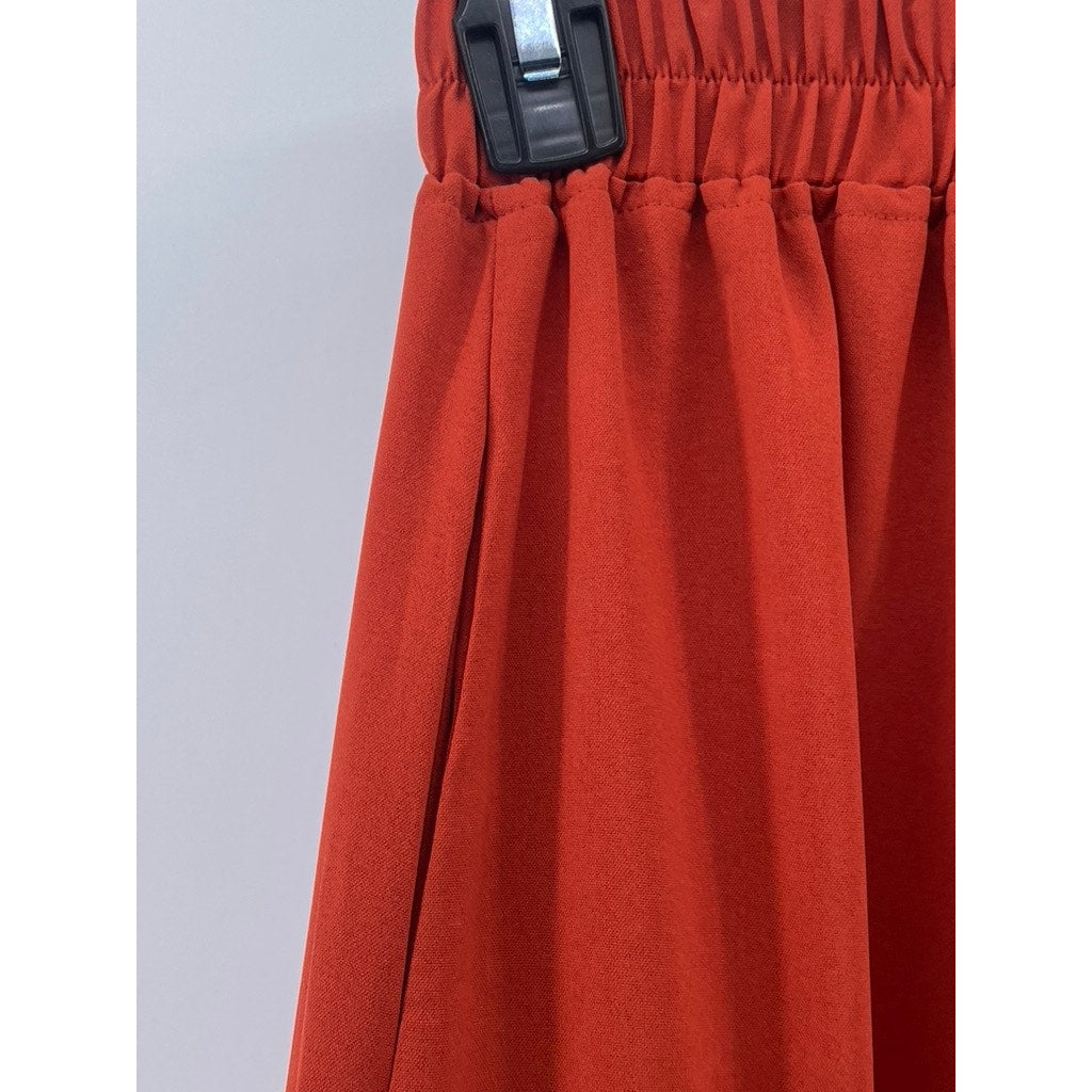 UNBRANDED Women's Orange Tiered Pull-On Pocketless A-Line Midi Skirt SZ S