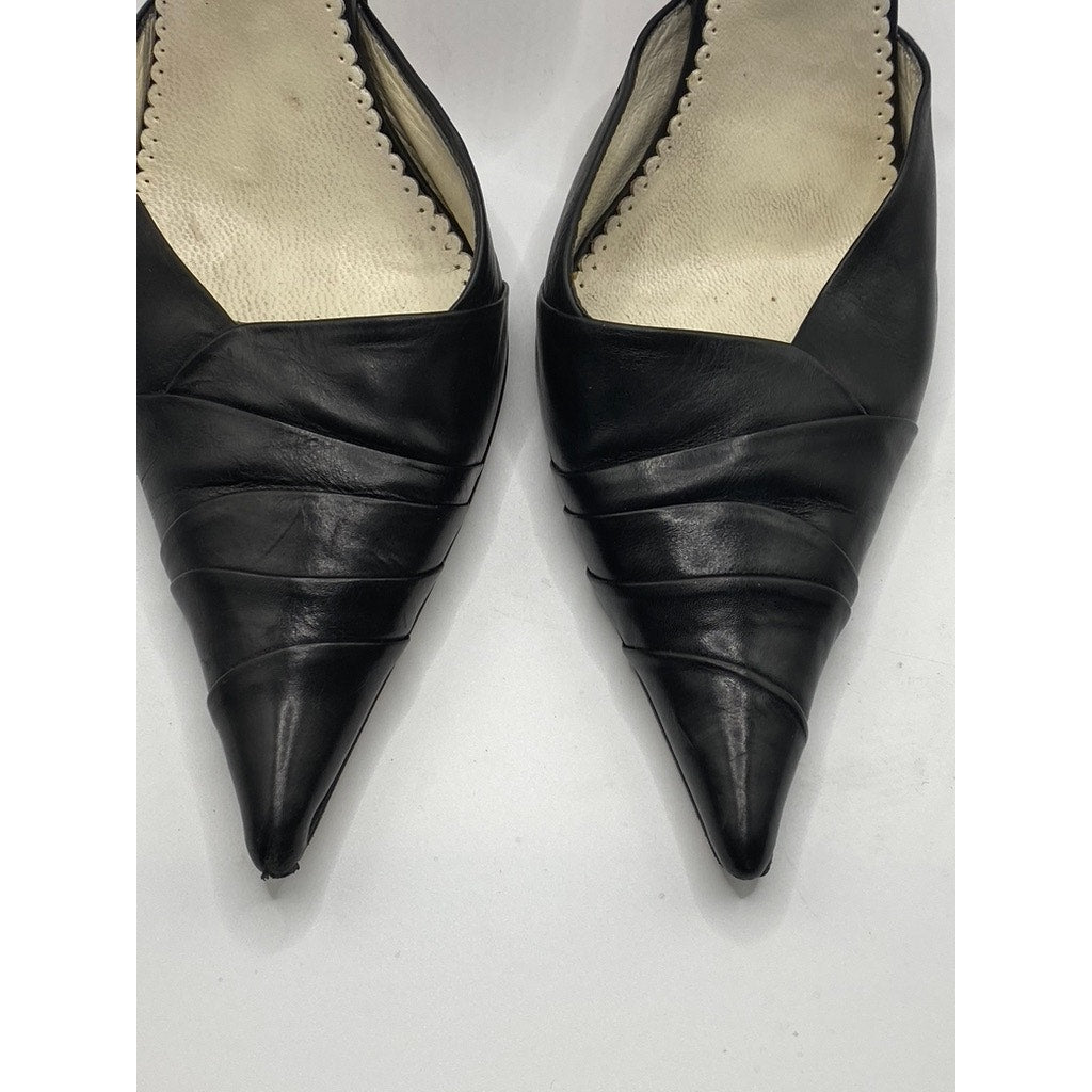 ALDO Women's Black Leather Pleated Pointed-Toe Slip-On Stiletto Pumps SZ US 6.5