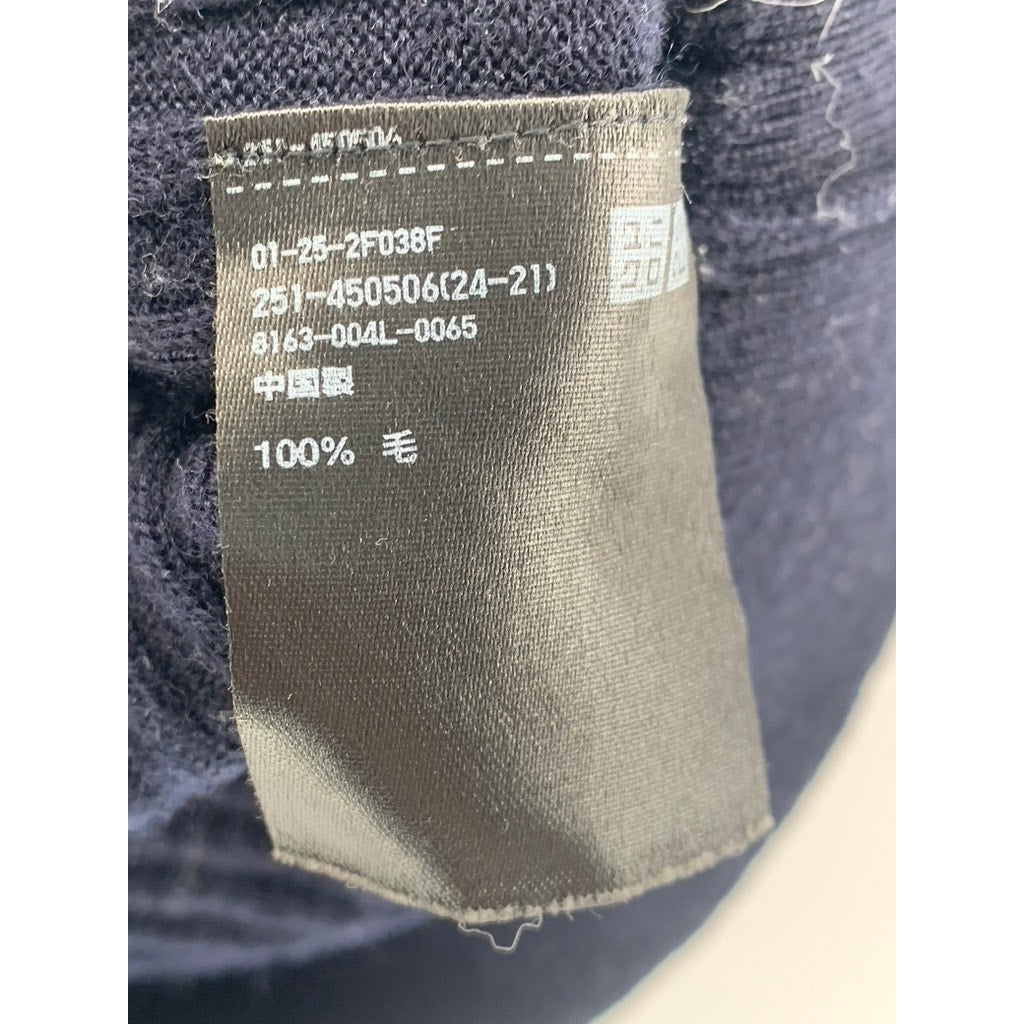 UNIQLO Women's Navy Rib Knit Short Sleeve Cropped Mock-Neck Top SZ M