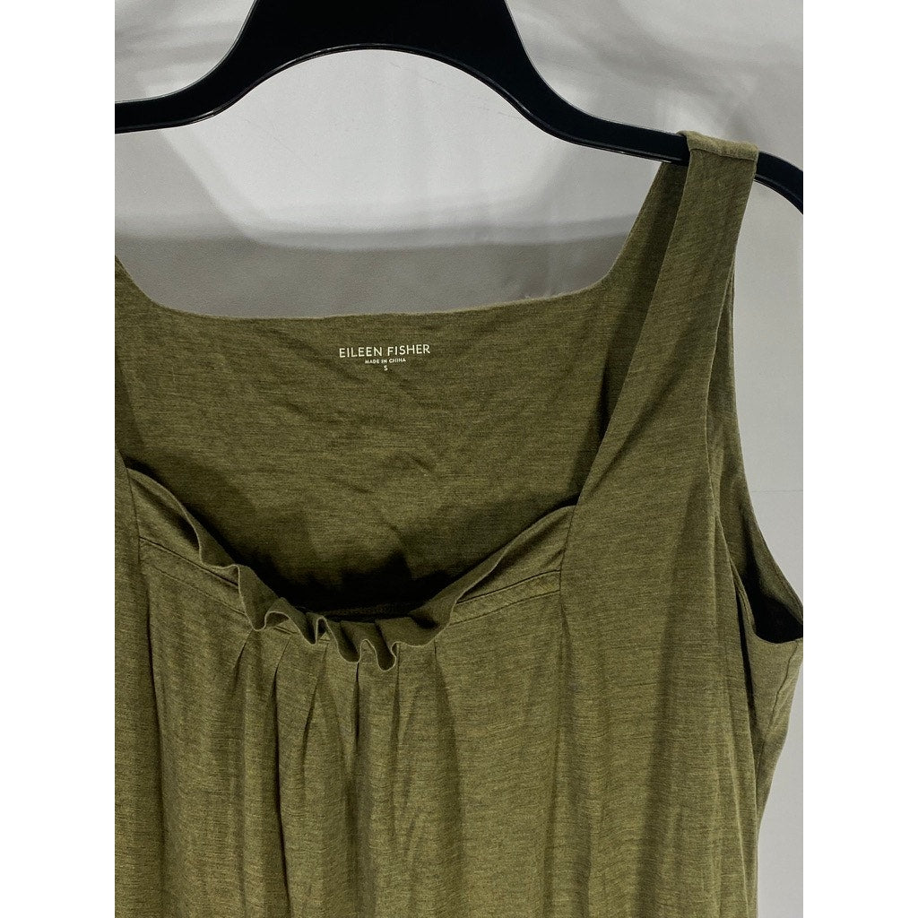 EILEEN FISHER Women's Olive Green Scoop-Neck Solid Silk-Cotton Tank Top SZ S