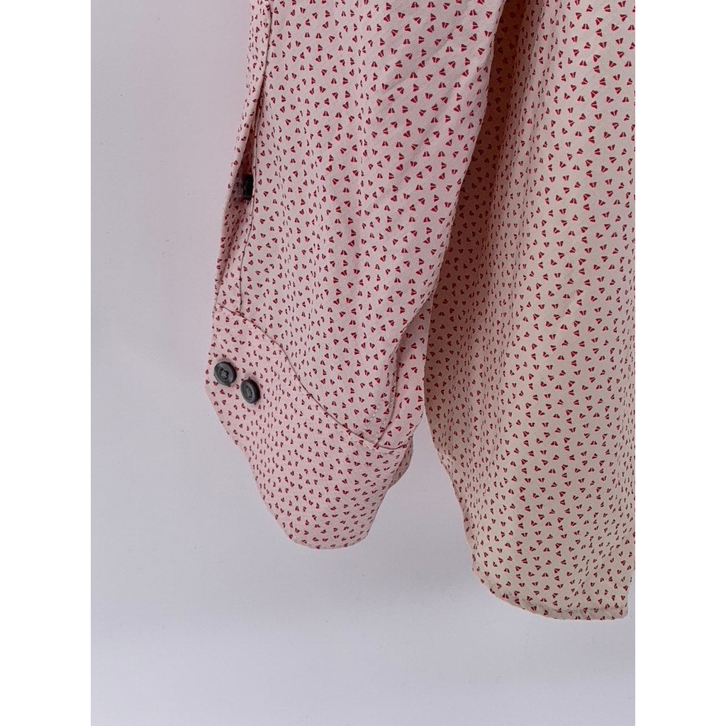 ALFANI Men's Pink Printed Regular-Fit Button-Up Long Sleeve Shirt SZ 17/17.5