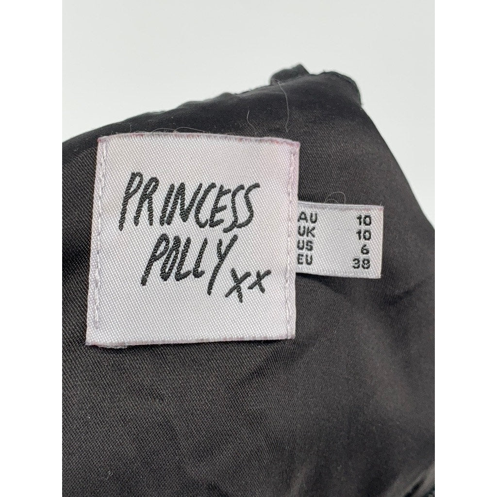 PRINCESS POLLY Women’s Black Satin Corset Style Lace-Up Back Cropped Top SZ 6