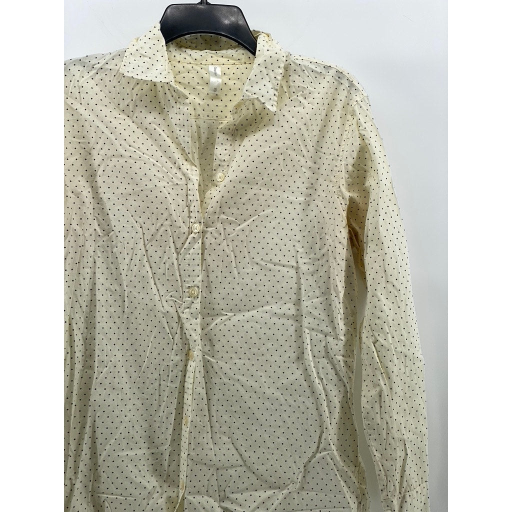 GAPBODY Women's Cream-Black Polka Dot Button-Up Oversized Long Sleeve Top SZ XS