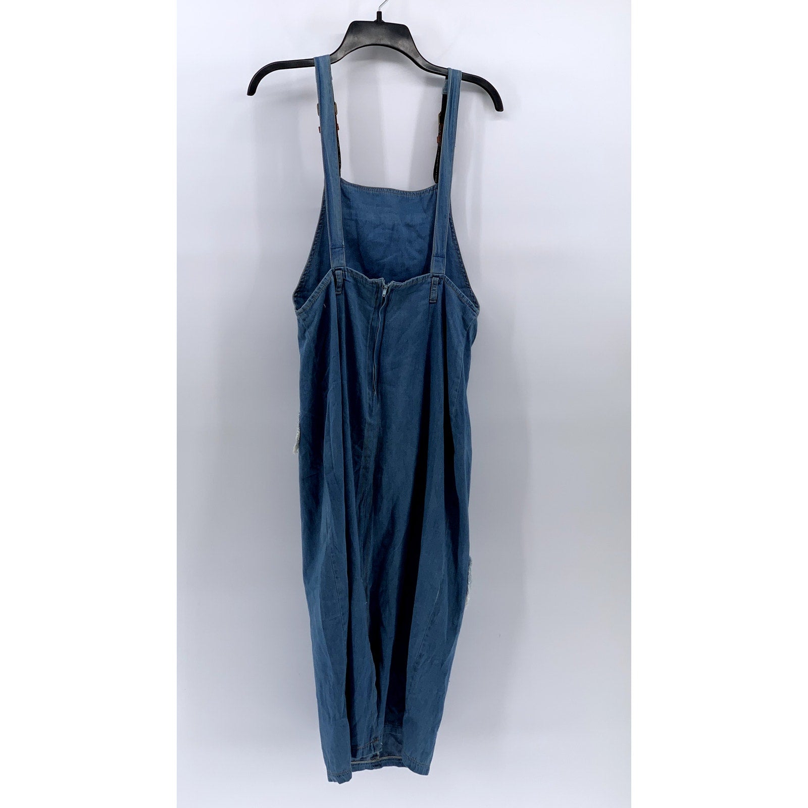 UNBRANDED Women's Blue Denim Distressed Pockets A-Line Midi Dress SZ S