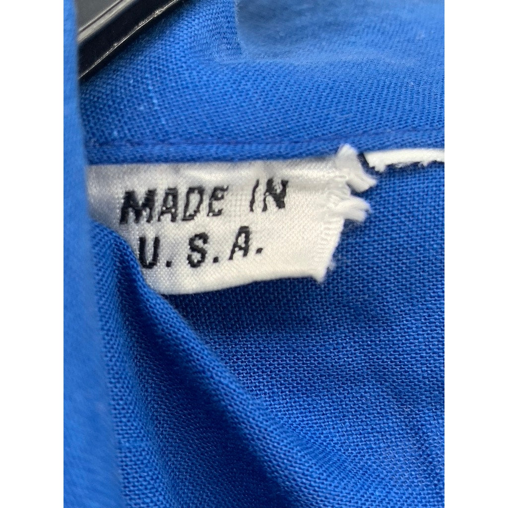 UNBRANDED Women's Vintage 80's Royal Blue Side-Button Long Puff Sleeve Dress SZM