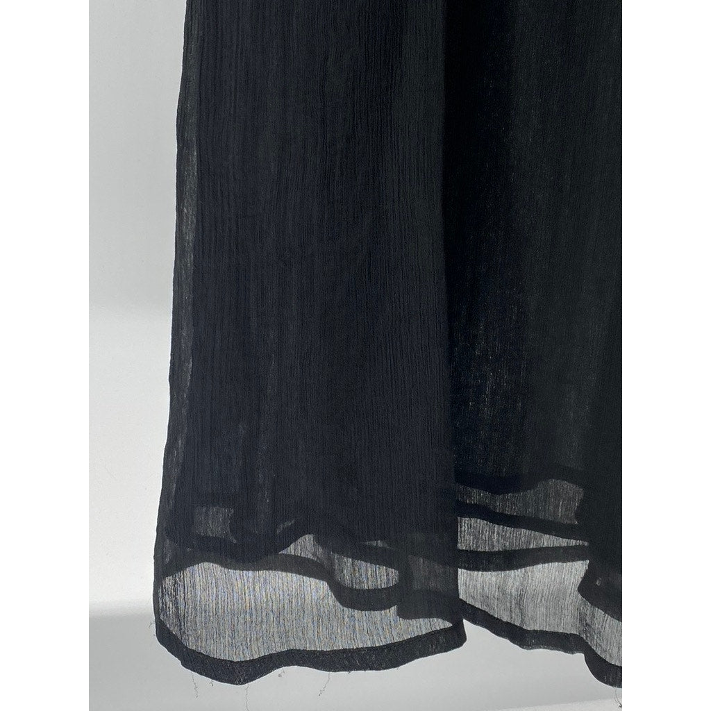 BIK BOK Women's Black Sheer V-Neck Flutter Short Sleeve Maxi Casual Dress SZ XS