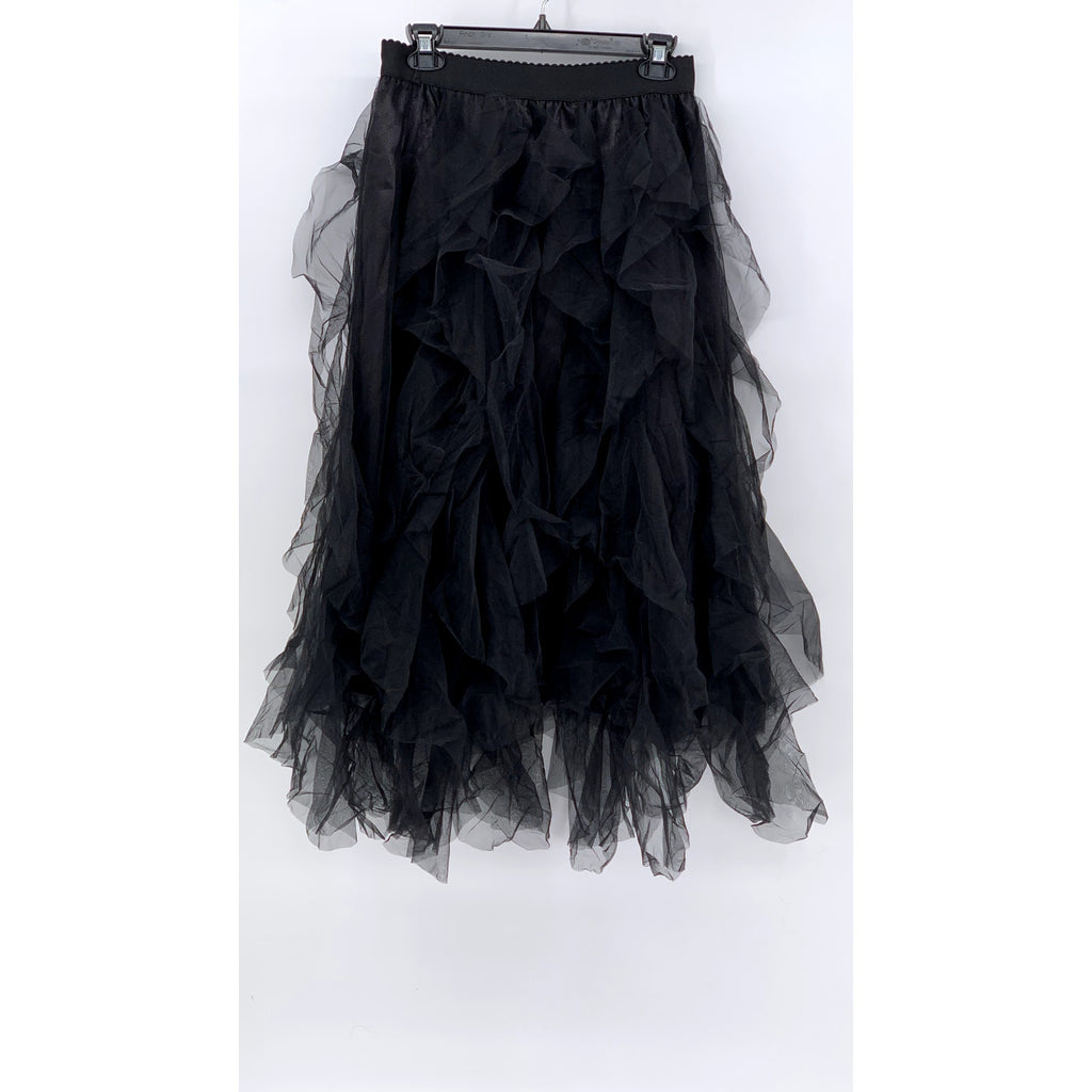 SHEIN Women's Black Sheer Tulle Layered Midi Skirt SZ 6