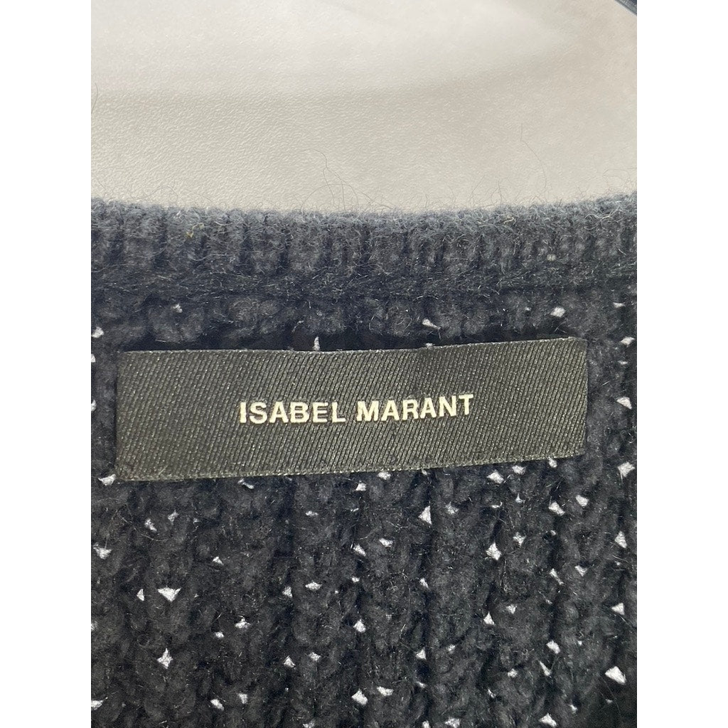 ISABEL MARANT Women's Black Crewneck Open Knit Sweater SZ 38 (US-M)