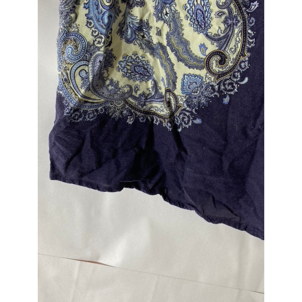 H&M Women's Blue Paisley Print Crewneck Short Sleeve Back Keyhole Dress SZ 2