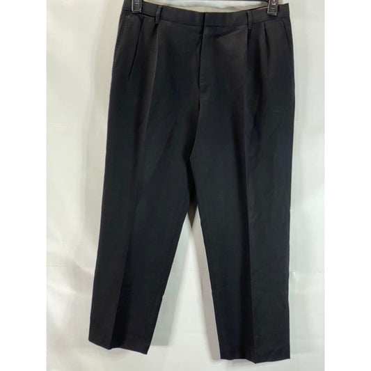 LANDS' END Men's True Black Traditional-Fit Pleated Wool Dress Pants SZ 36