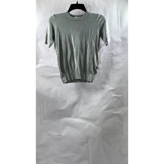ZARA Women's Light Gray Crewneck Plain Knit Basic Short Sleeve Top SZ S