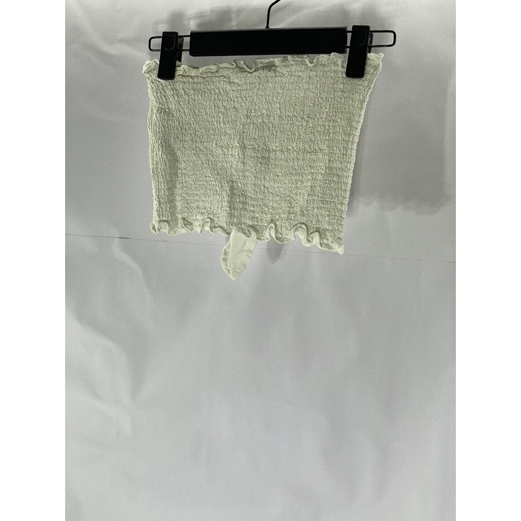 COTTON ON Women’s White Smocked Tie Knot strapless Tube Crop Top SZ M