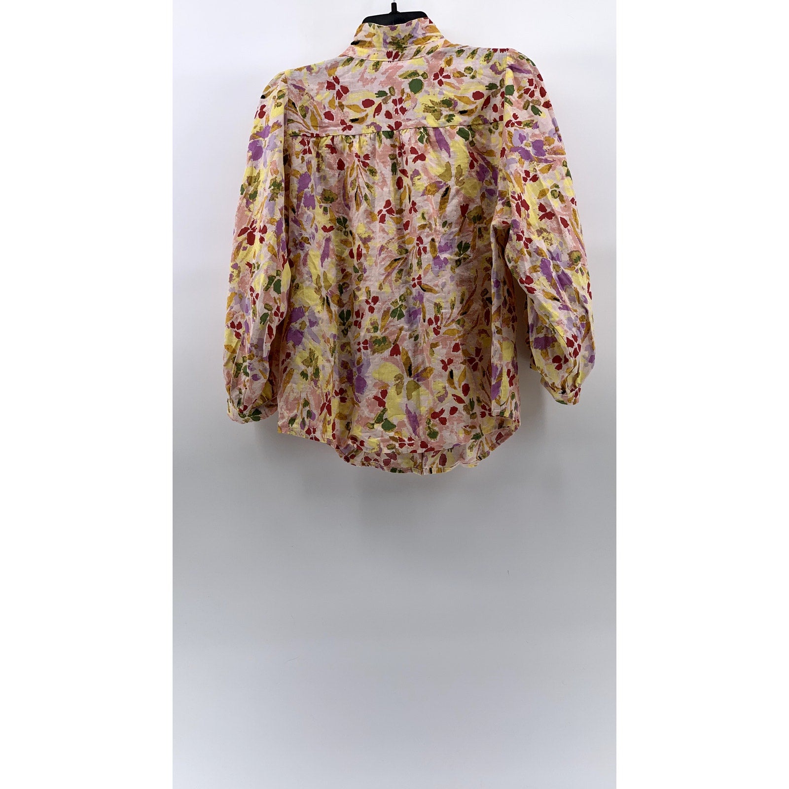 LC LAUREN CONRAD Women's Beige Floral Mock-Neck Button-Up Long Sleeve Top SZ M