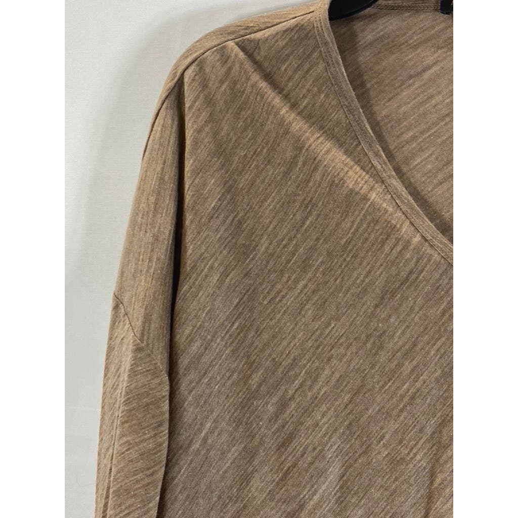 MASSIMO DUTTI Women's Tan V-Neck Long Sleeve Top SZ S