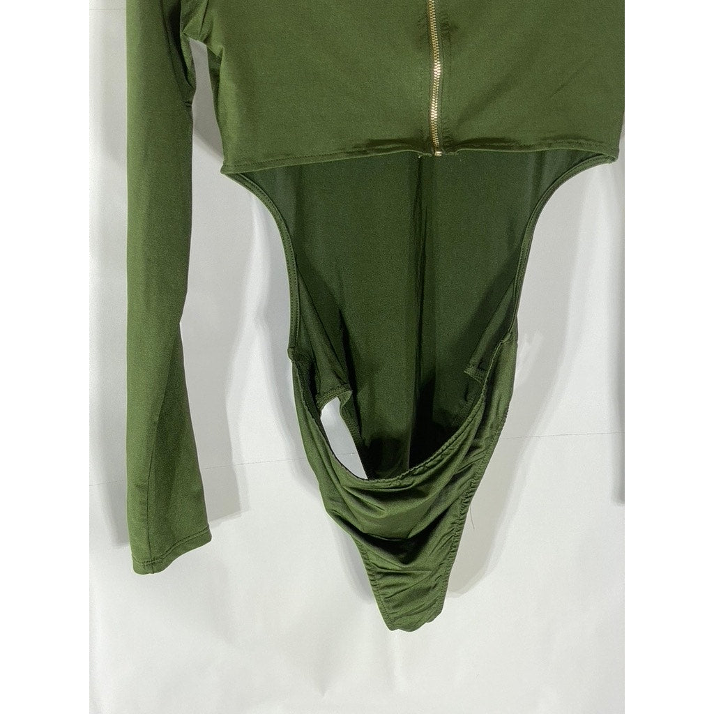 FOREVER 21 Women’s Dark Green Back Cutout Turtleneck Long Sleeve Bodysuit SZ S