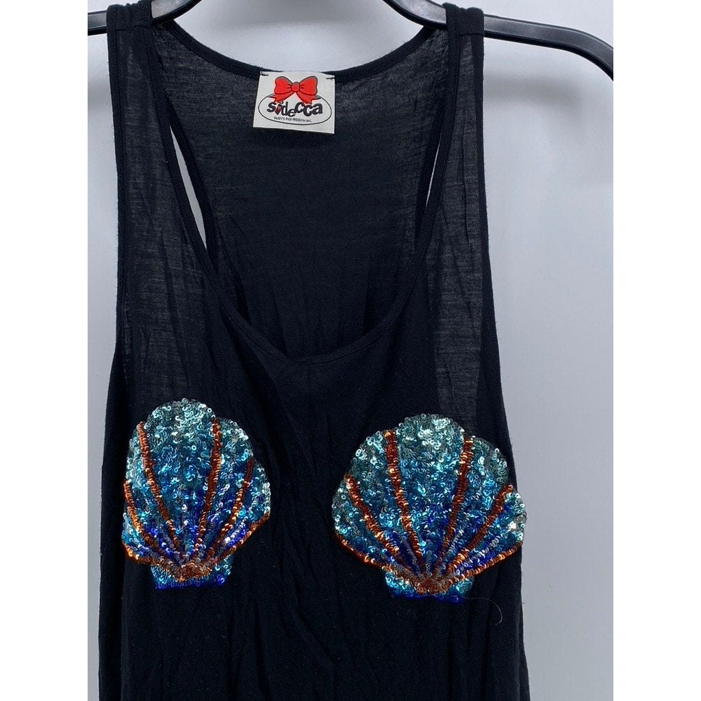 SIDE CCA Women's Vintage Black-Multi Sequin Embellished Shell Tank Top SZ L