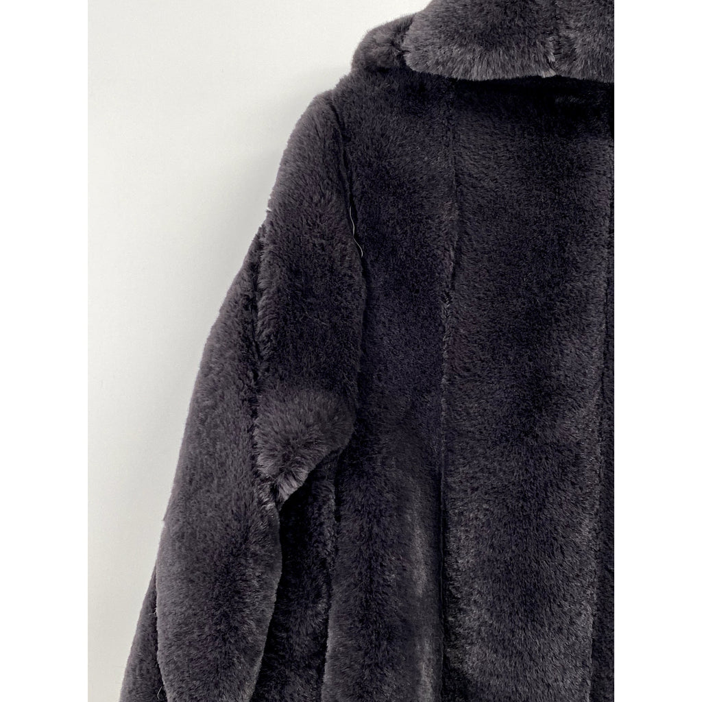 JONES NEW YORK Women's Gray Faux Fur Open Front Coat SZ S