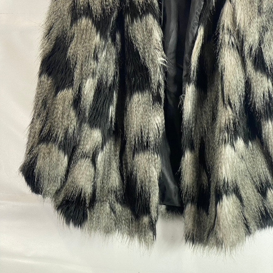 FOREVER 21 Women's Black/White Faux Fur Open-Front Coat SZ L