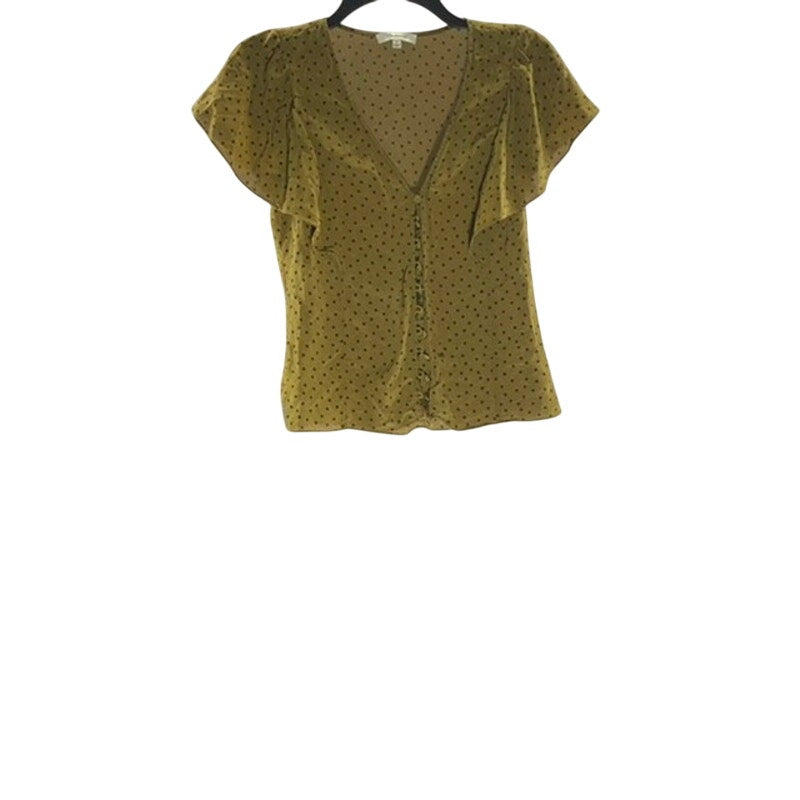 MADEWELL Women's Dark Green Polka Dot Silk Carmelina Flutter-Sleeve Top SZ 0