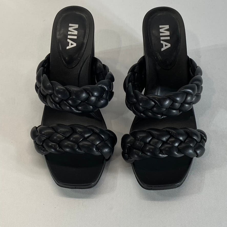 MIA Women's Black Faux-Leather Maine Puffy Braided Square-Toe Sandals SZ 6