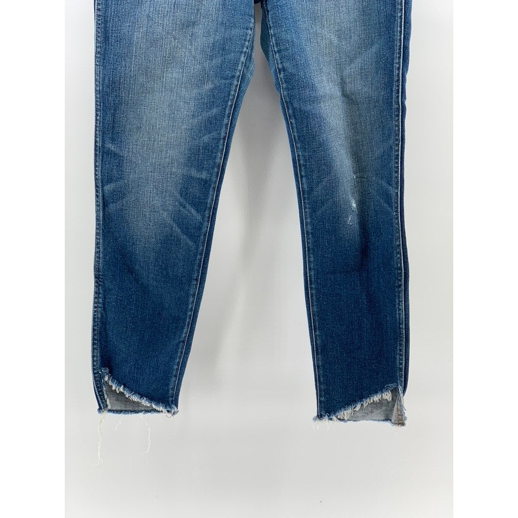 MADEWELL Women's Medium Blue Denim Frayed 10" high Rise Skinny Jean SZ 28