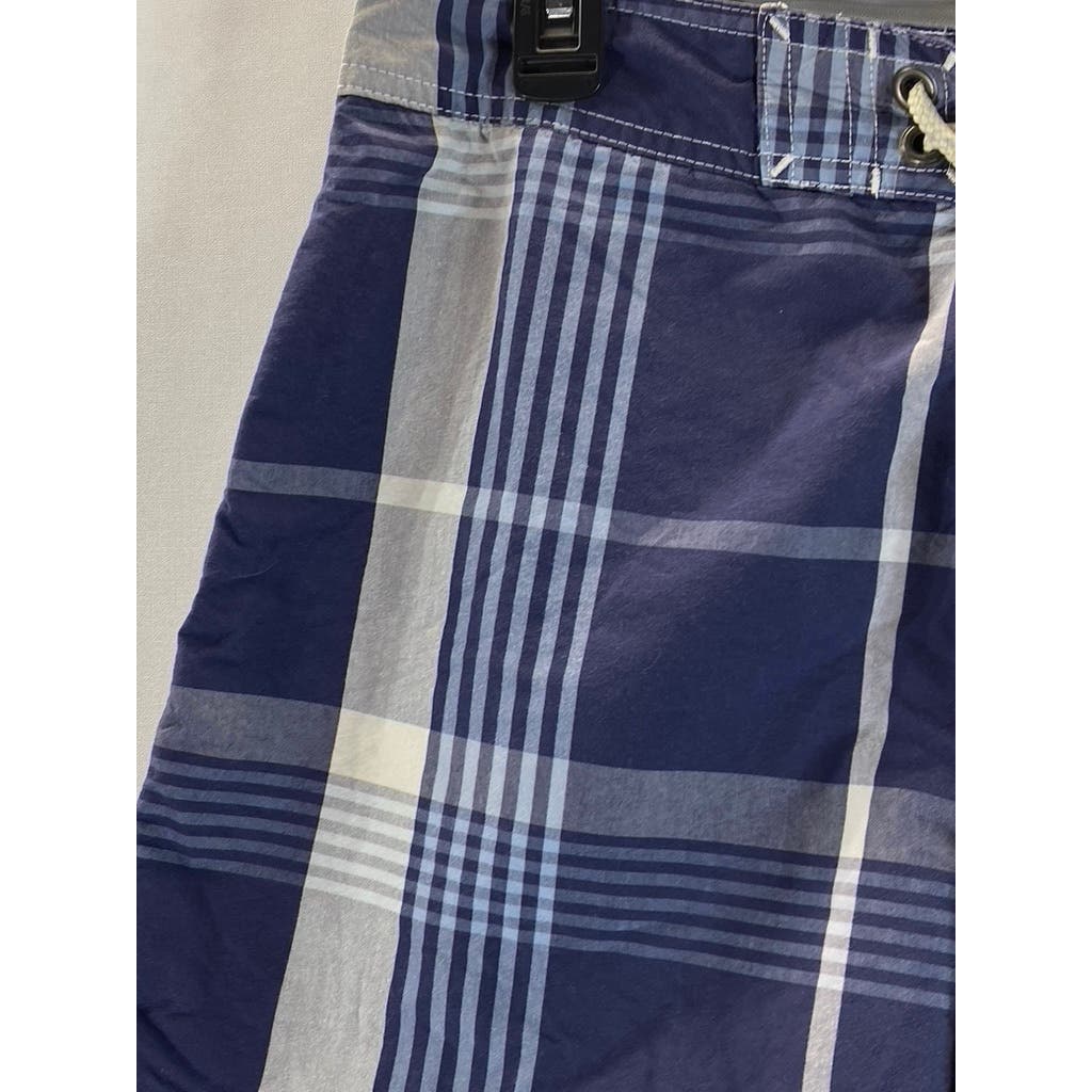 J.CREW Men's Blue Plaid Pull-On Original Long Board Swim Shorts SZ 33