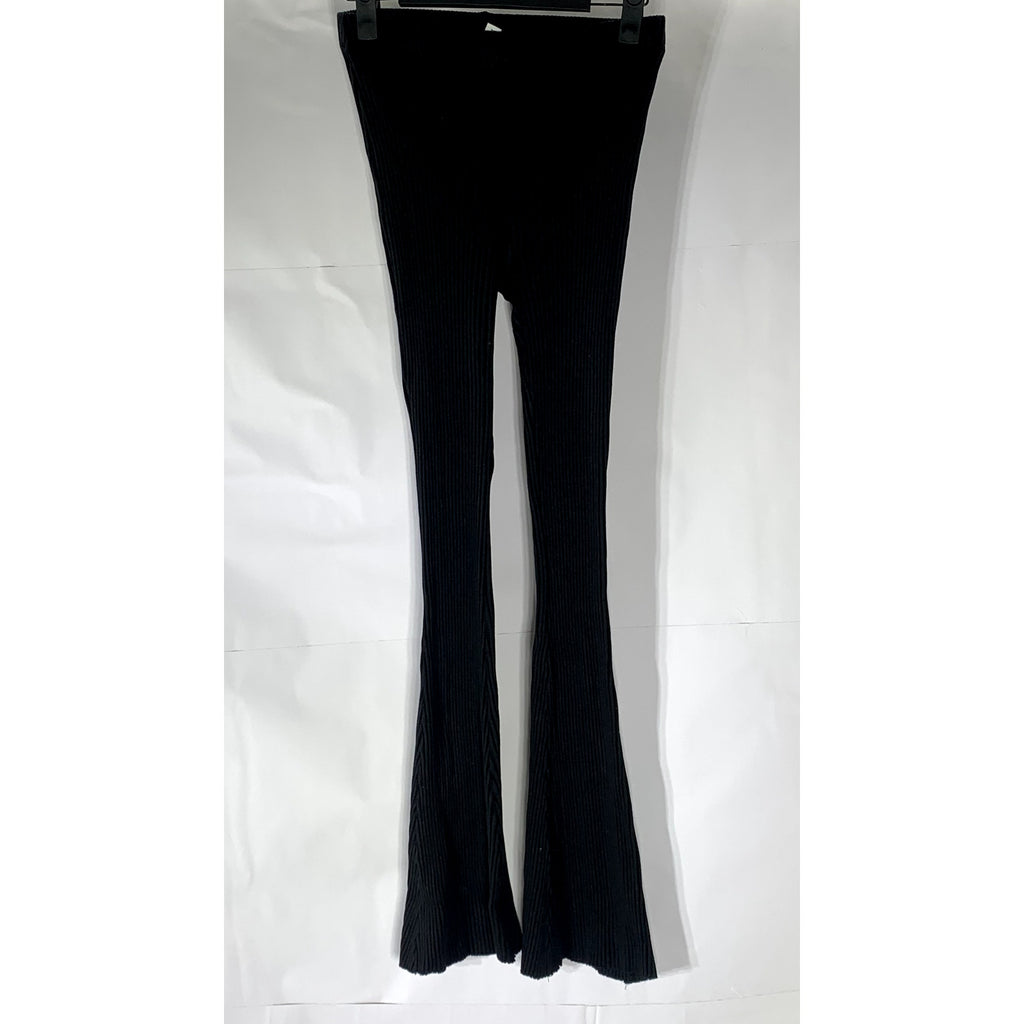 KOTN Women's Black Ribbed Pull-On Elastic Waist Stretch Wide-Leg Leggings SZ XS