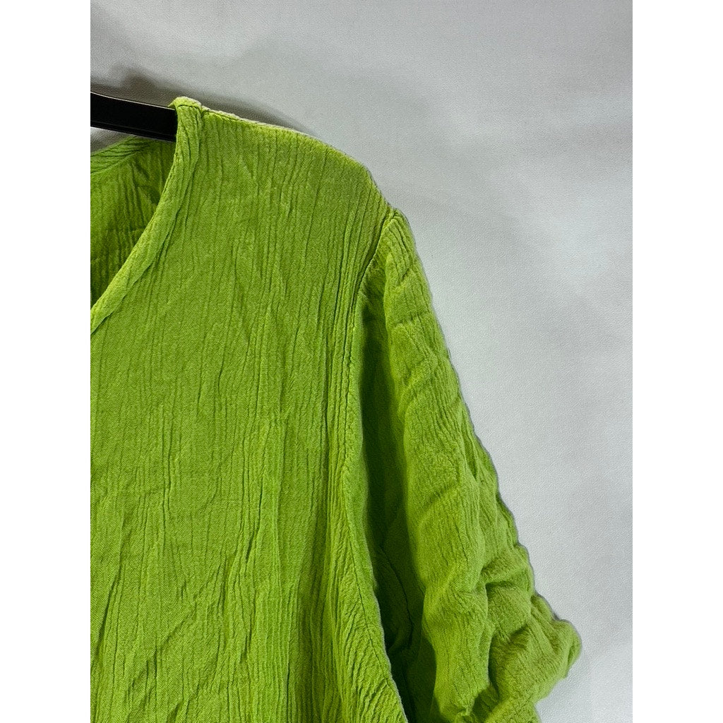 METRO COLLECTION New York 10001 Women's Green Button-Up Short Sleeve Top SZ L