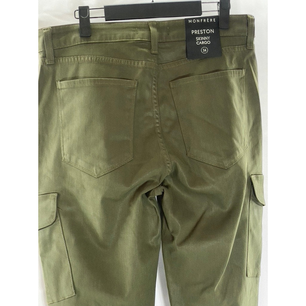 MONFRERE Men's Olive Green Coated Verdant Preston Skinny-Leg Cargo Pant SZ 34