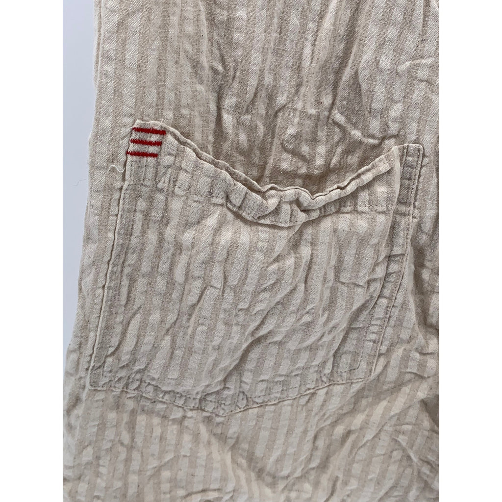 BDG Women’s Beige Seersucker Striped Button-Up Short Sleeve Relaxed Romper SZ M